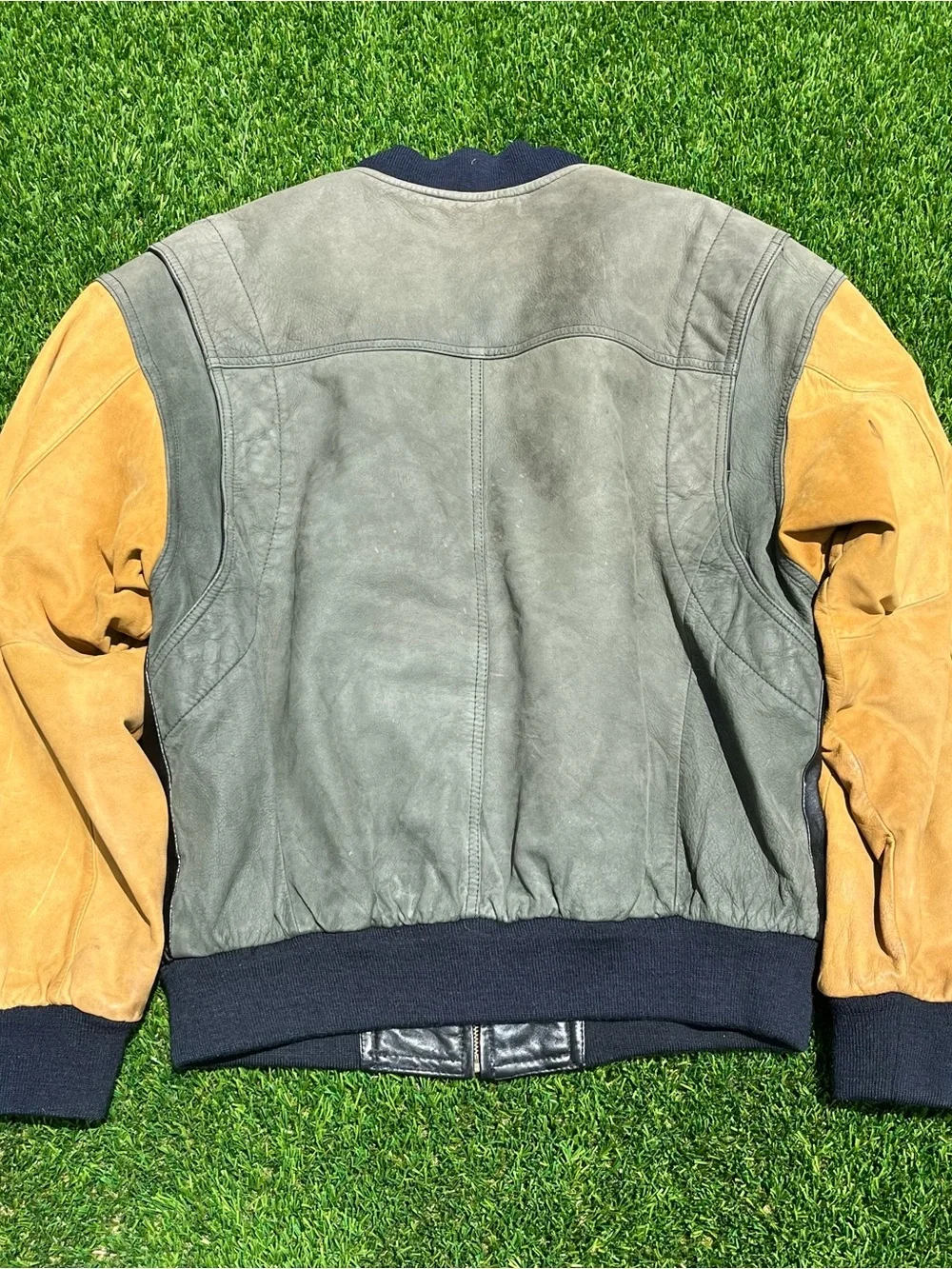 Expressions world wide Leather Bomber Jacket with Tan Sleeves